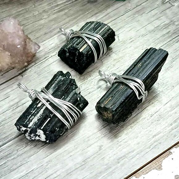 Black Tourmaline Crystal Pendant, Raw Gemstone Jewelry, Assorted, 1 Piece - Picture 1 of 5